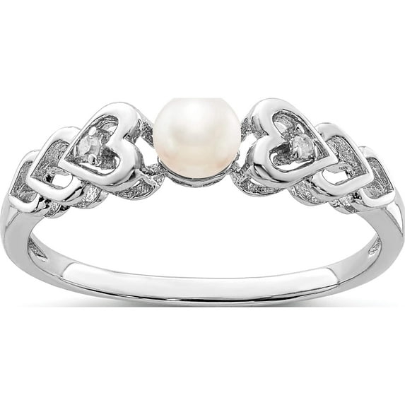 Sterling Silver Rhodium-Plated Fw Cultured Pearl & Diam. Ring (Size 10) Made In India qbr23jun-10