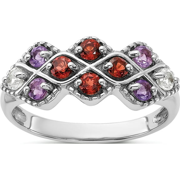 Jewelry by Sweet Pea Sterling Silver Rhodium-plated Garnet Amethyst and White Topaz Ring