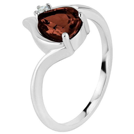 Sterling Silver Rhodium Plated Garnet And Created White Sapphire Pearshaped Ring