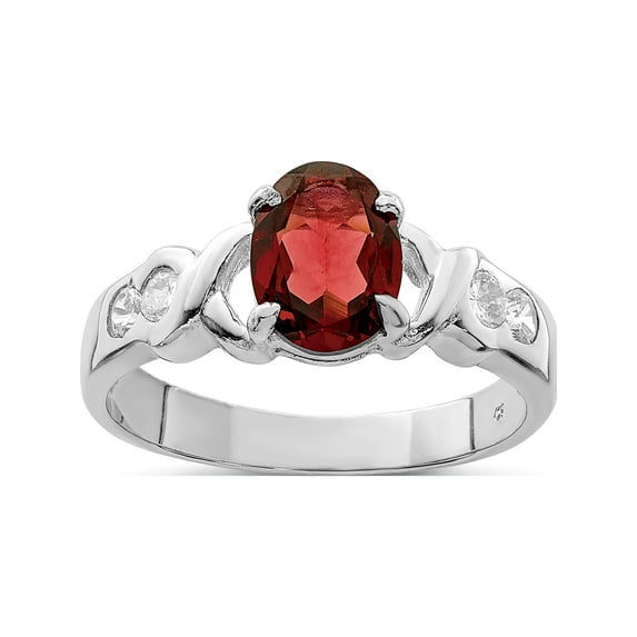 Sterling Silver Rhodium-Plated Garnet & Cz Ring (Size 8) Made In China qr756-8