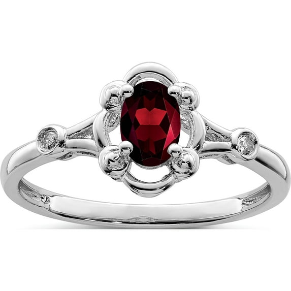 Sterling Silver Rhodium-Plated Garnet & Diam. Ring (Size 5) Made In India qbr21jan-5
