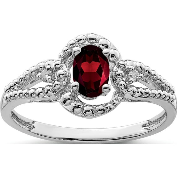 Sterling Silver Rhodium-Plated Garnet & Diam. Ring (Size 7) Made In India qbr16jan-7