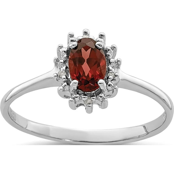 Sterling Silver Rhodium-Plated Garnet Diamond Ring (Size 7) Made In India qdx604-7