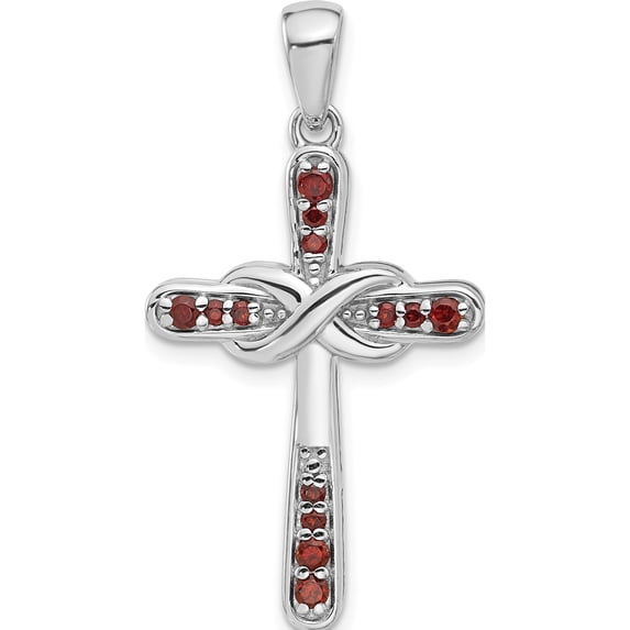 Sterling Silver Rhodium-Plated Garnet Infinity Cross Pendant (Width 20.24) - Jbsp
