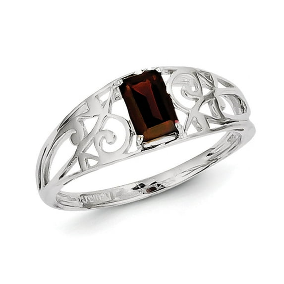 925 Sterling Silver Rhodium Plated Garnet Ring Size 9 2mm Wide - .59 cwt - Jewelry Gift for Mom