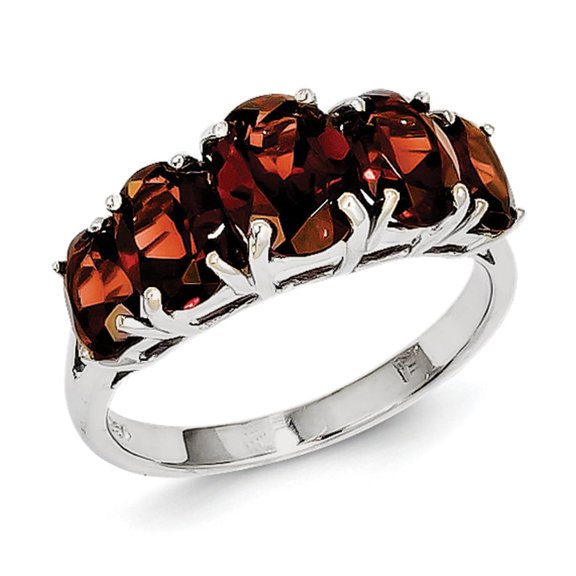 Sterling Silver Rhodium-Plated Garnet Ring (Size 7) Made In Thailand qdx587-7
