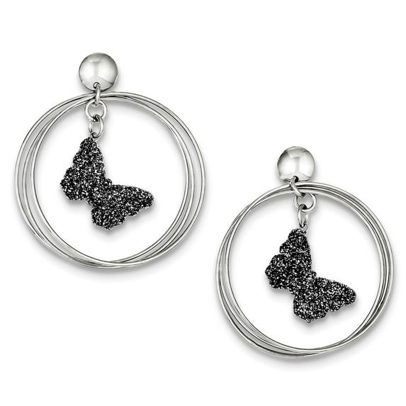 Sterling Silver Rhodium Plated Glitter Enamel Butterfly Post Earrings - Measures 45x38mm Wide