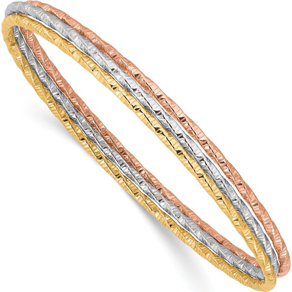 Sterling Silver Rhodium-Plated Gold Rose-Tone Diamond-Cut Set Of 3 Bangles (Width 6) - Jbsp