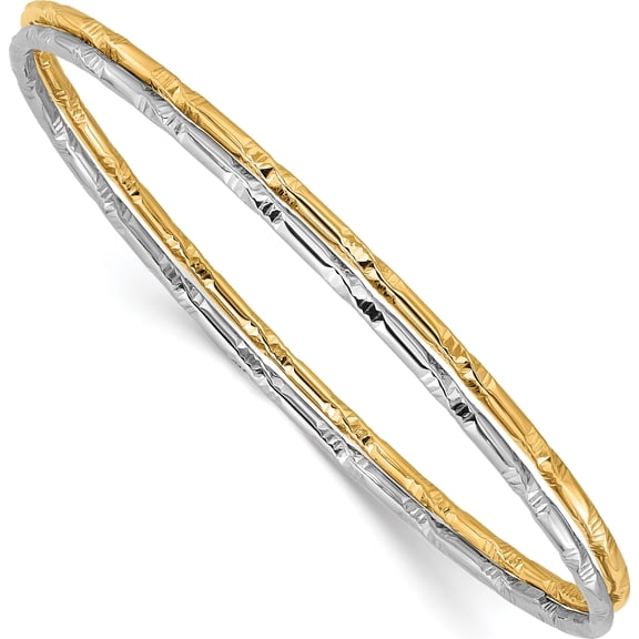 Sterling Silver Rhodium-Plated Gold-Tone Diamond-Cut Set Of 2 Bangles (Width 4) - Jbsp