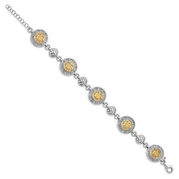 Sterling Silver Rhodium-Plated Gold-Tone with 1" extension Crystal Bracelet