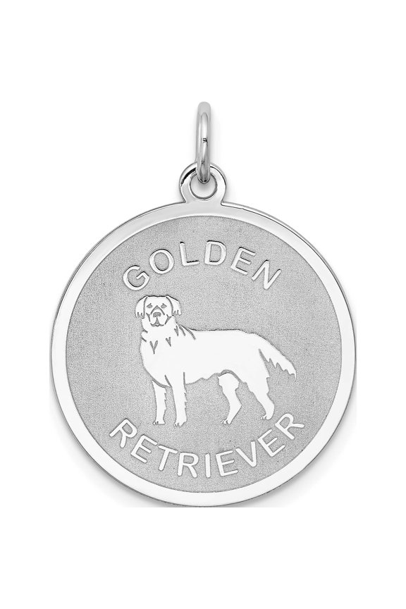 Sterling Silver Rhodium-plated Golden Retriever Disc Charm