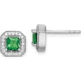 thumbnail image 1 of Sterling Silver Rhodium-Plated Green And Clear Cz Post Earrings (8.17 X 8.17) Made In Thailand qe14470may, 1 of 6