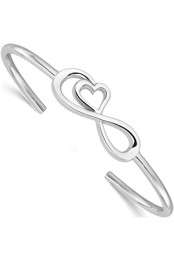 Sterling Silver Rhodium-plated Heart Infinity Symbol Cuff Bangle