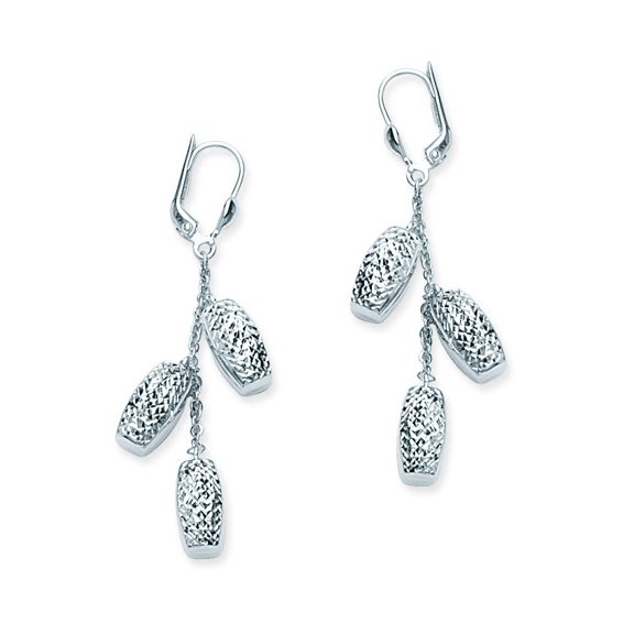 Sterling Silver Rhodium Plated High Polish Sparkle-Cut Pod Drop Leverback Earrings - 4.8 Grams