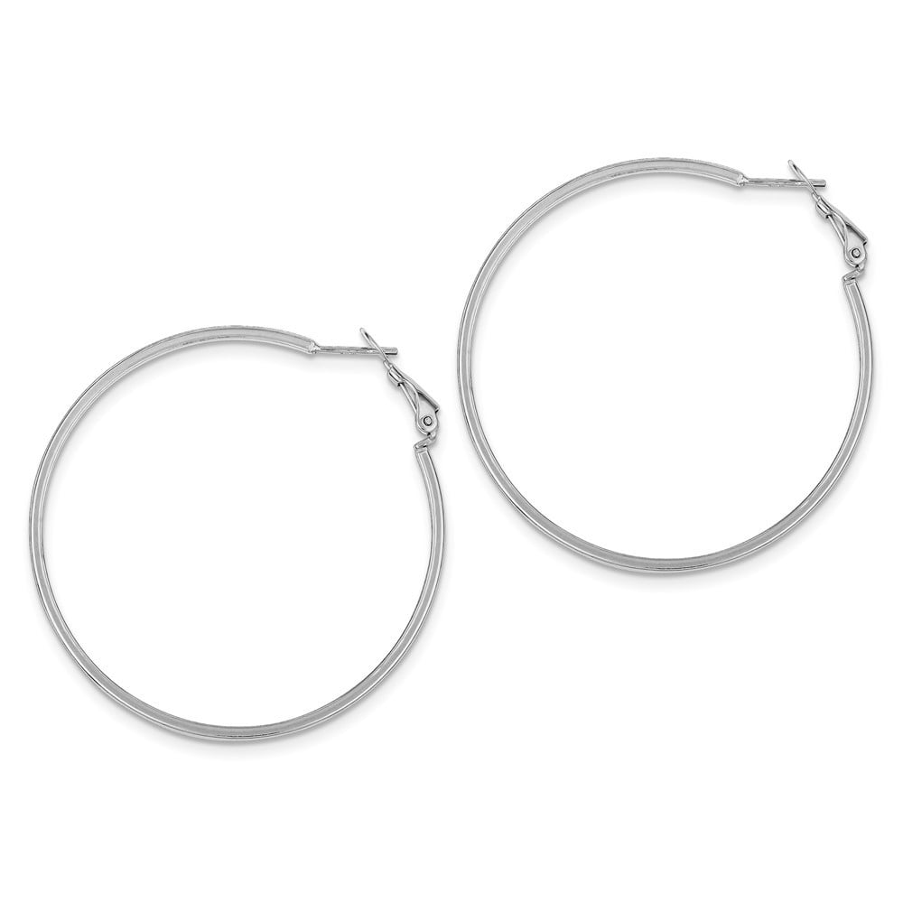Sterling Silver Rhodium Plated Hinged Earrings - 4.0 Grams - Measures 51x51mm Wide 1.5mm Thick