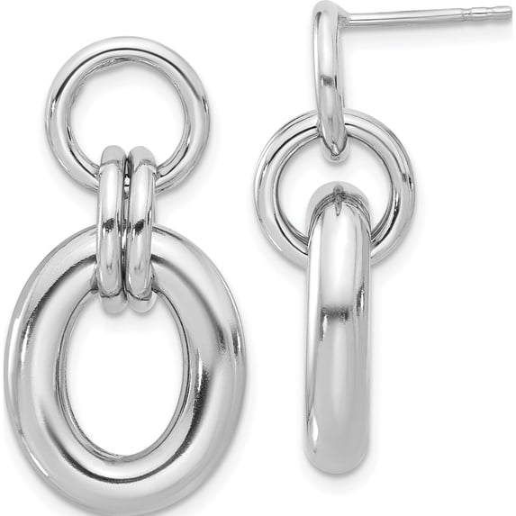 Sterling Silver Rhodium-Plated Hollow Link Post Dangle Earrings (Width 15.25) (Length 29) - Jbsp