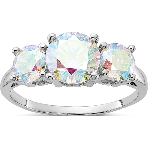 Sterling Silver Rhodium-Plated Iridescent Cz 3-Stone Ringsize 6 (Width 1.4 To 2.6) - Jbsp