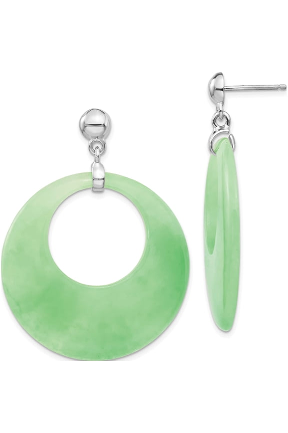 Sterling Silver Rhodium-plated Polished Jade Circle Post Dangle Earrings