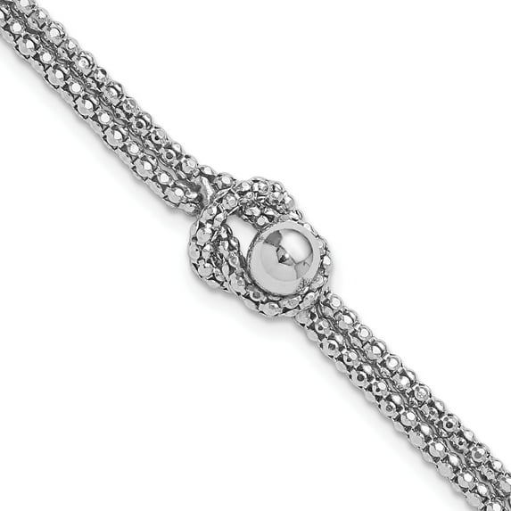 Sterling Silver Rhodium-Plated Knot 6.5In With 1In Ext Popcorn Chain Bracel (Width 4.1) (Length 7.5) - Jbsp