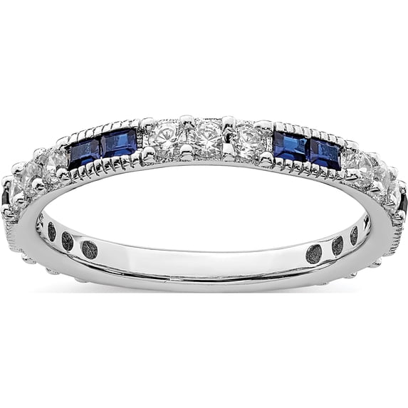 Sterling Silver Rhodium-Plated Lab Cr Blue Spinel & Cz Ring (Size 7) Made In China qr7024-7