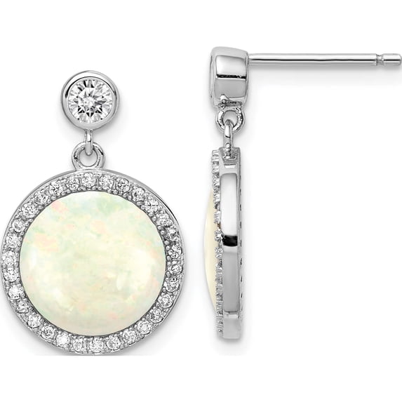 Sterling Silver Rhodium-Plated Lab Created Opal And Cz Dangle Earrings (19.46 X 12.78) Made In China qe14257
