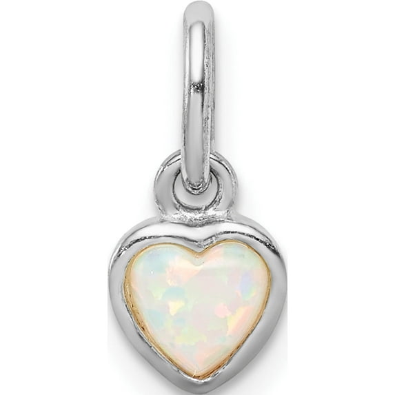 Sterling Silver Rhodium Plated Lab Created Opal Heart Pendant Made In Thailand qp5097