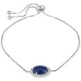 thumbnail image 1 of Sterling Silver Rhodium Plated Lapis And White Cubic Zirconia Box Chain Bolo Bracelet 10 Inches, 1 of 1