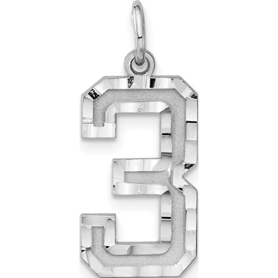 Sterling Silver Rhodium-Plated Large Diamond-Cut #3 Charm - Jbsp