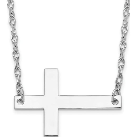 Sterling Silver Rhodium-Plated Large Sideways Cross Necklace (18 X 14.5) Made In United States qg3468-18