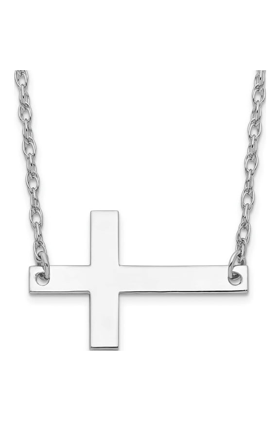 Sterling Silver Rhodium-Plated Large Sideways Cross Necklace (18 X 14.5) Made In United States qg3468-18