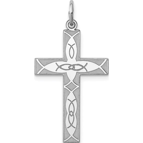Sterling Silver Rhodium-Plated Laser Designed Cross Pendant (30 X 16) Made In United States qxr254