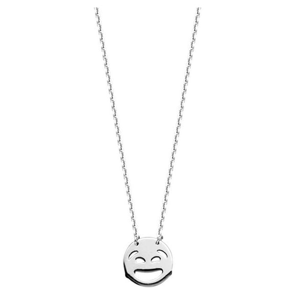 Sterling Silver Rhodium Plated Laughing Lol Smiley Face Adjustable Necklace - 1.5 Grams - 18 Inch