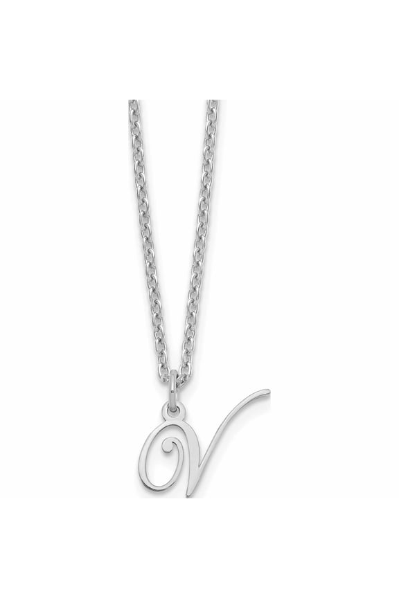 Sterling Silver Rhodium-Plated Letter V Initial Necklace Made In India -Jewelry By Sweet Pea