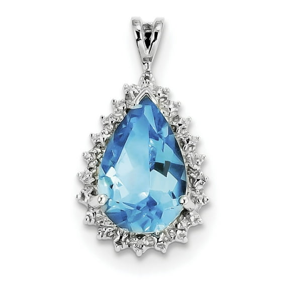 Sterling Silver Rhodium-Plated Light Swiss Blue Topaz Diamond Pendant (25 X 14) Made In Thailand qdx553