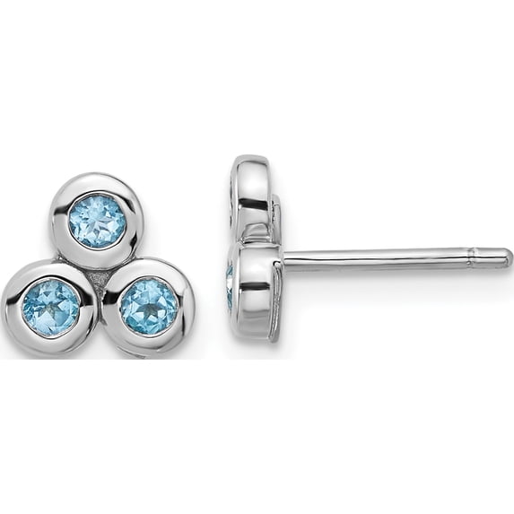 Sterling Silver Rhodium-Plated Light Swiss Blue Topaz Post Earrings (Width 8.16) (Length 7.62) - Jbsp