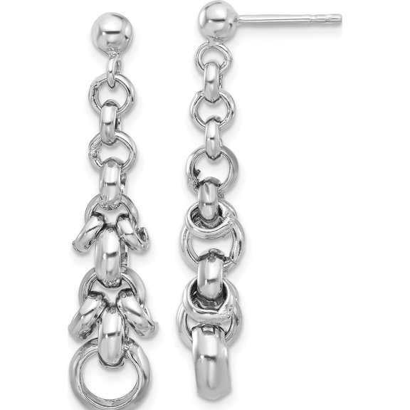Sterling Silver Rhodium-Plated Link Dangle Post Earrings (Width 8) (Length 40) - Jbsp
