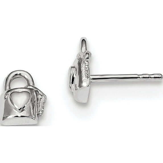 Sterling Silver Rhodium-Plated Lock With Heart And Key Post Earrings (7.5 X 5.8) Made In Thailand qe13425