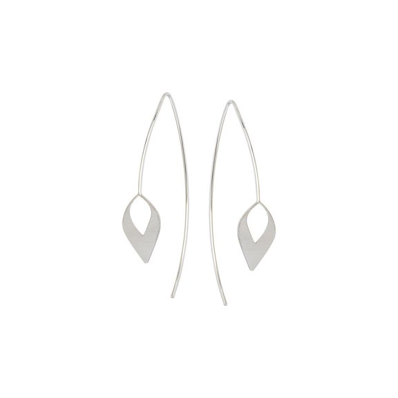 Sterling Silver Rhodium Plated Long Wire Open Leaf Element Earrings - 2.0 Grams