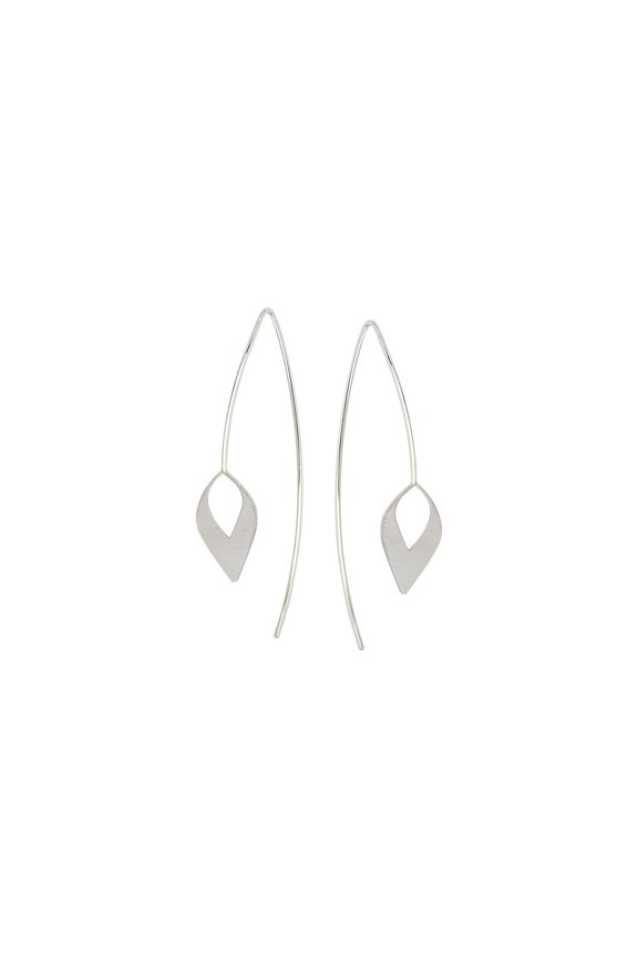 Sterling Silver Rhodium Plated Long Wire Open Leaf Element Earrings - 2.0 Grams