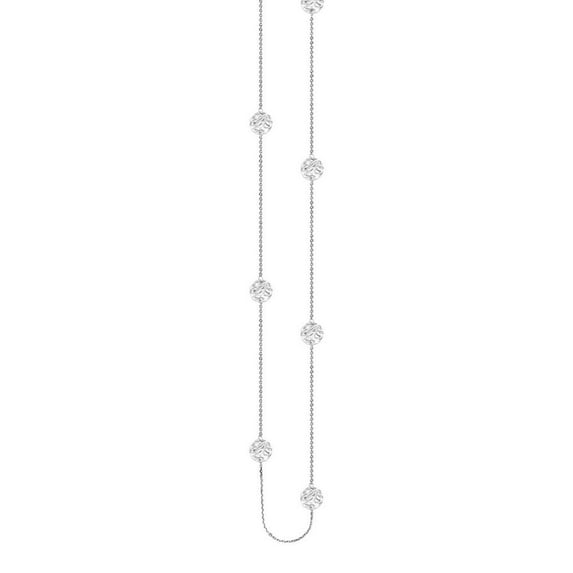 Sterling Silver Rhodium Plated Long and Lovely Pattern Round Station Necklace - 7.5 Grams - 36 Inch