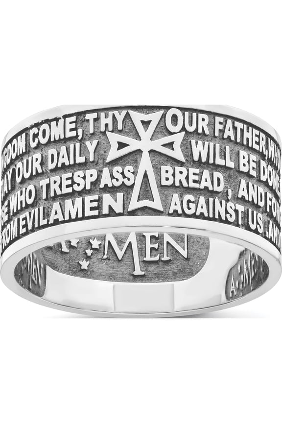 Amen Sterling Silver Rhodium-plated Size 6 Lord's Prayer Ring
