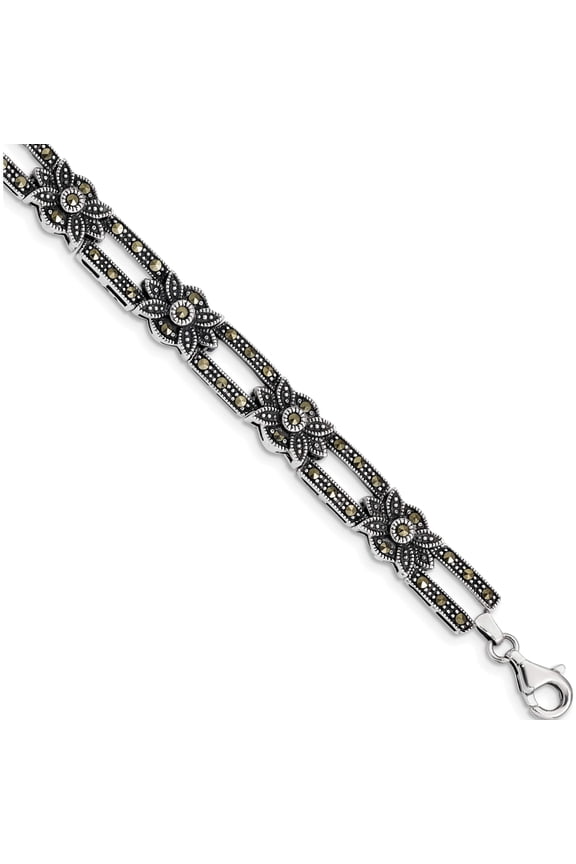 Sterling Silver Rhodium-Plated Marcasite Bracelet Made In Thailand qh1038-7.5