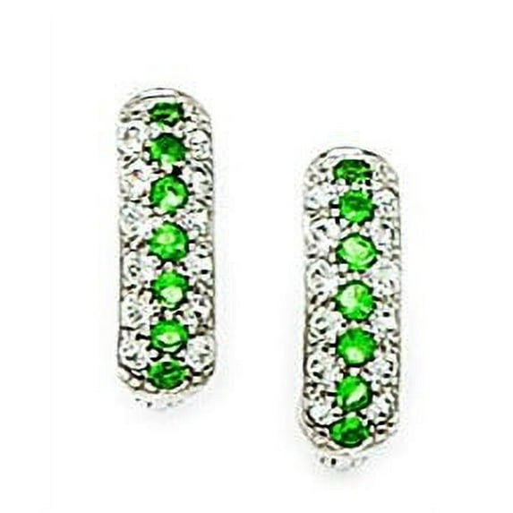 Sterling Silver Rhodium Plated May Green CZ Fancy Leverback Earrings - Measures 13x4mm