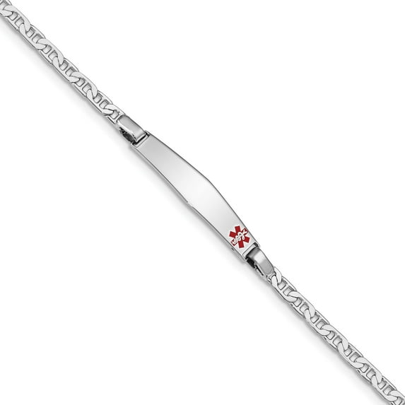 Sterling Silver Rhodium-Plated Medical Id Anchor Link Bracelet Made In United States xsm18-7