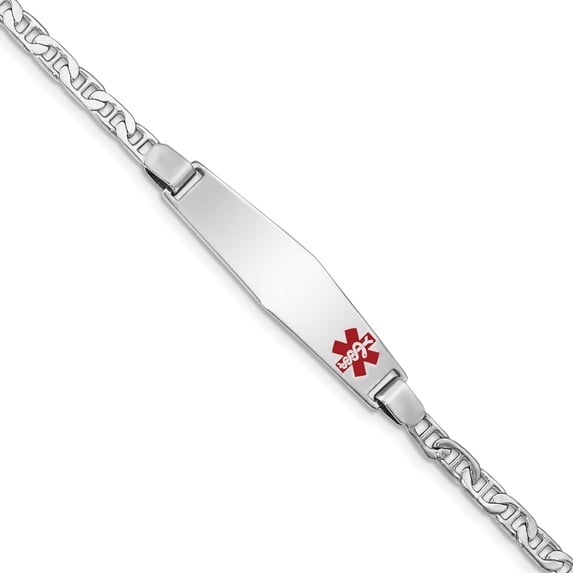 Sterling Silver Rhodium-Plated Medical Id Anchor Link Bracelet Made In United States xsm23-8