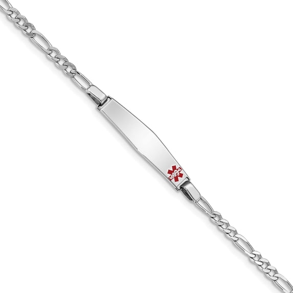 Sterling Silver Rhodium-Plated Medical Id Figaro Link Bracelet Made In United States xsm19-8