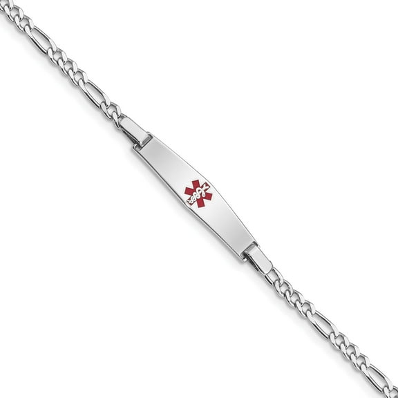 Sterling Silver Rhodium-Plated Medical Id Figaro Link Bracelet Made In United States xsm43-8