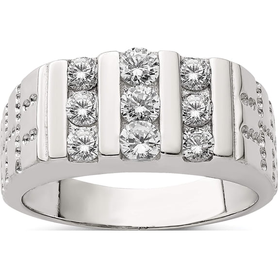 Sterling Silver Rhodium-Plated Men's Cz Ring (Size 10) Made In China qr1285-10