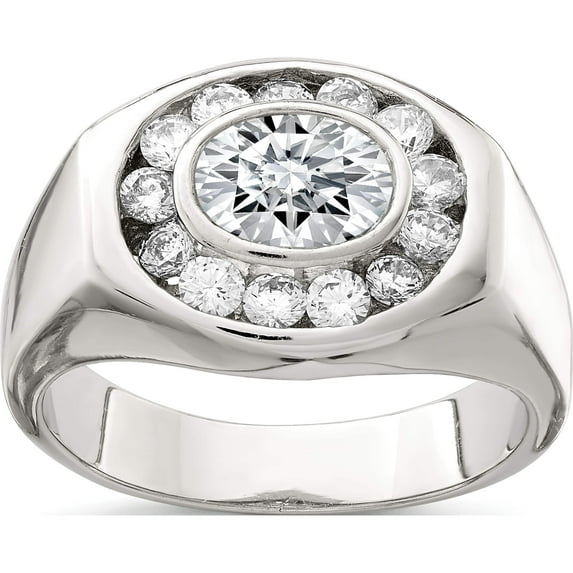 Sterling Silver Rhodium-Plated Men's Cz Ring (Size 11) Made In China qr2464-11