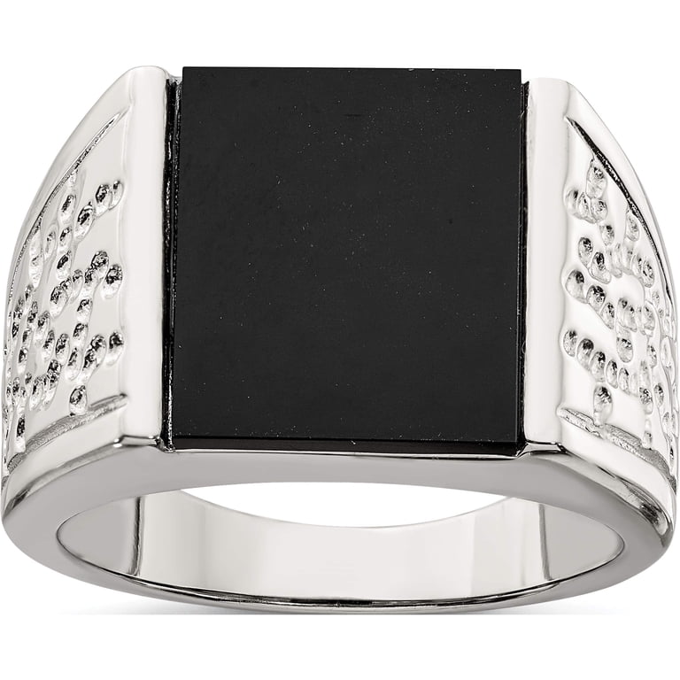 Sterling Silver Rhodium-Plated Men's Onyx Ring (Size 10) Made In